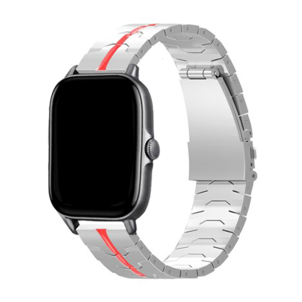 Strap-it® Strap-it Amazfit GTS 2 Stahl 'Iron' Armband (Silber/Rot)