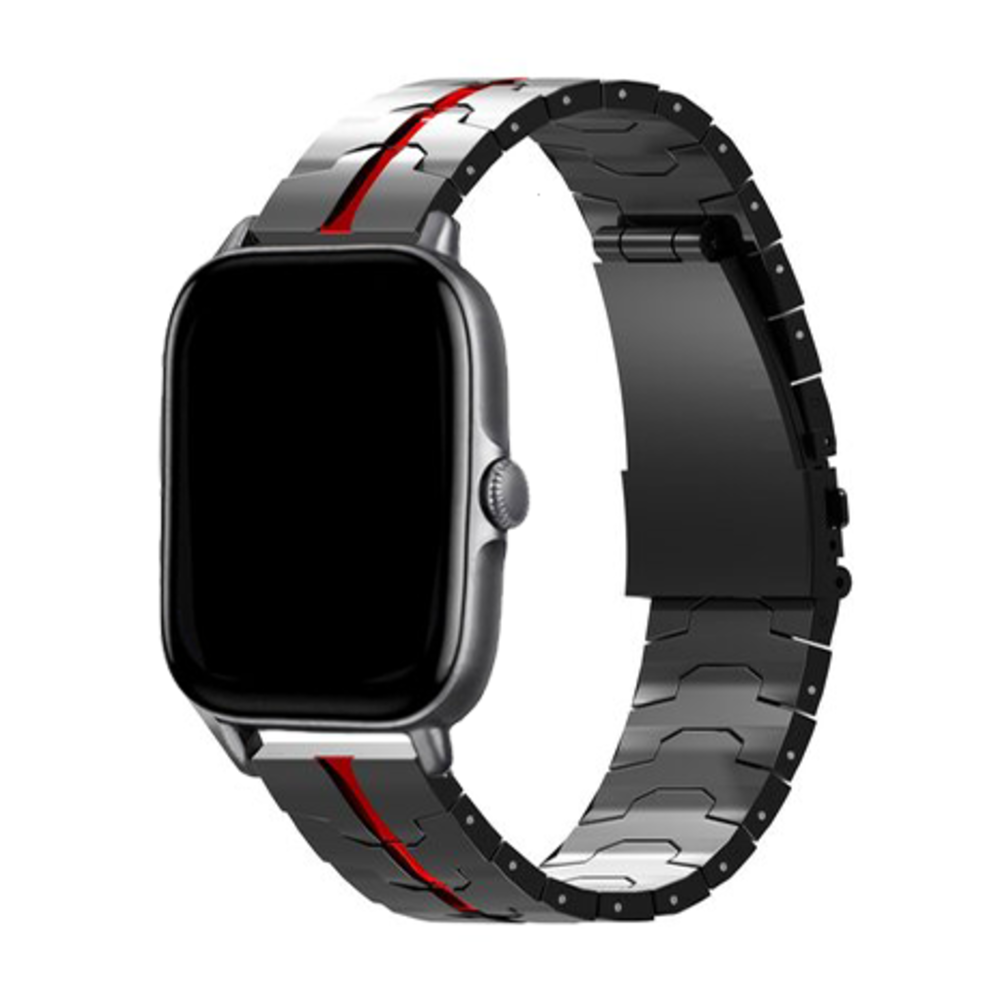 Strap-it® Strap-it Amazfit GTS 3 Stahl 'Iron' Armband (Schwarz/Rot)