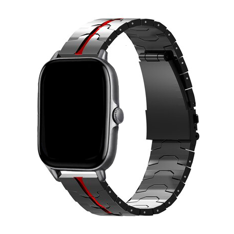 Strap-it® Strap-it Amazfit GTS 3 Stahl 'Iron' Armband (Schwarz/Rot)