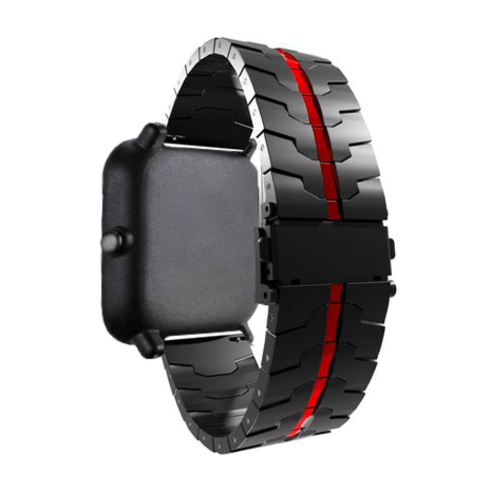 Strap-it® Strap-it Amazfit GTS 3 Stahl 'Iron' Armband (Schwarz/Rot)