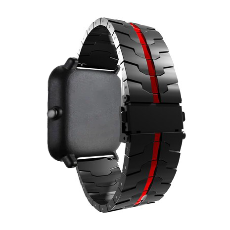 Strap-it® Strap-it Amazfit GTS 3 Stahl 'Iron' Armband (Schwarz/Rot)