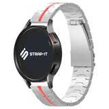 Strap-it® Samsung Galaxy Watch Active Stahl 'Iron' Armband (Silber/Rot) Strap-it® Samsung Galaxy Watch Active Stahl 'Iron' Armband (Silber/Rot)