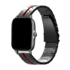 Strap-it® Strap-it Xiaomi Amazfit Bip Stahl 'Iron' Armband (Schwarz/Rot)