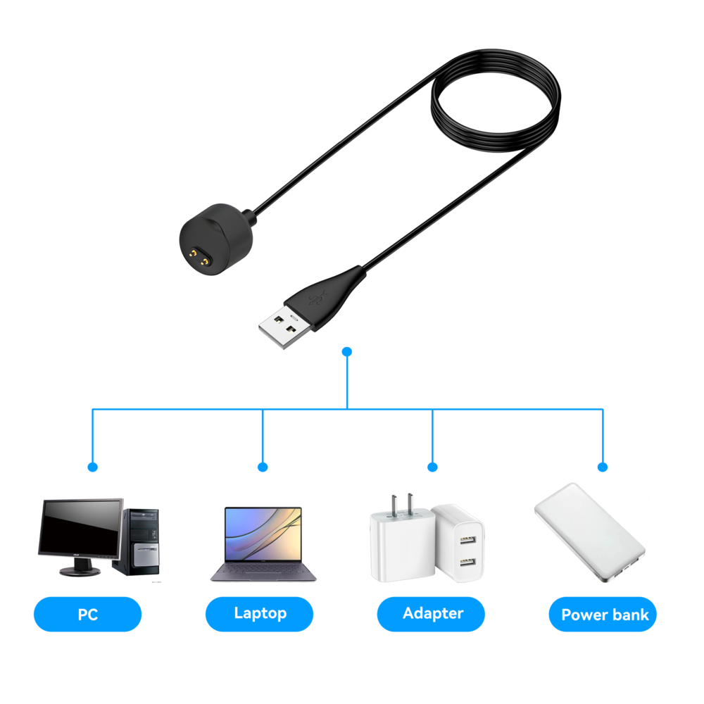 Bandz Bandz Xiaomi Mi Band 5 / 6 / 7 magnetisches USB-A Ladekabel (Schwarz) - 100cm Bandz Bandz Xiaomi Mi Band 5 / 6 / 7 magnetisches USB-A Ladekabel (Schwarz) - 100cm