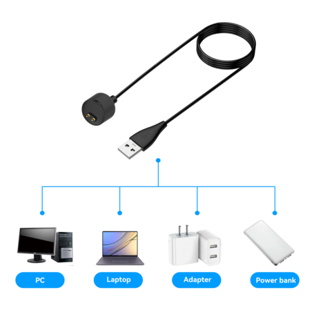 Bandz Bandz Xiaomi Mi Band 5 / 6 / 7 magnetisches USB-A Ladekabel (Schwarz) - 100cm Bandz Bandz Xiaomi Mi Band 5 / 6 / 7 magnetisches USB-A Ladekabel (Schwarz) - 100cm