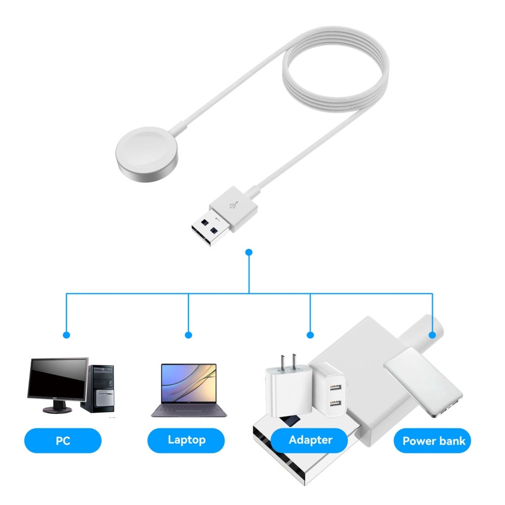 Bandz Bandz Apple Watch Aluminium USB-A Ladekabel (Weiß) - 100cm Bandz Bandz Apple Watch Aluminium USB-A Ladekabel (Weiß) - 100cm