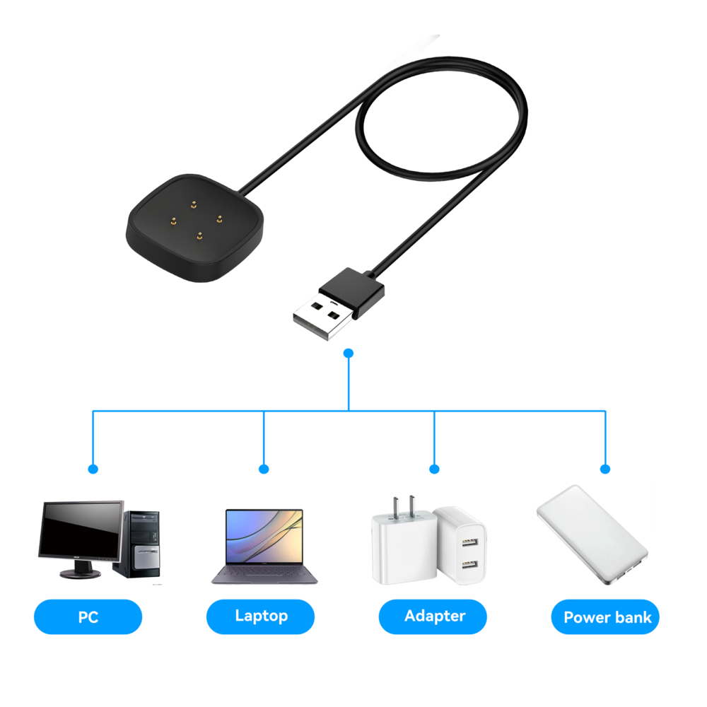 Bandz Bandz Fitbit Sense / Sense 2 USB-A Ladekabel (Schwarz) - 100cm Bandz Bandz Fitbit Sense / Sense 2 USB-A Ladekabel (Schwarz) - 100cm