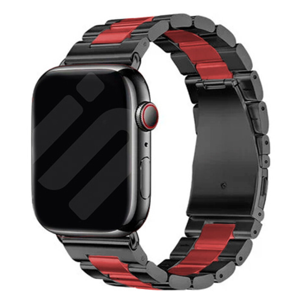 Strap-it® Strap-it Apple Watch Stahlarmband (Schwarz/Rot)