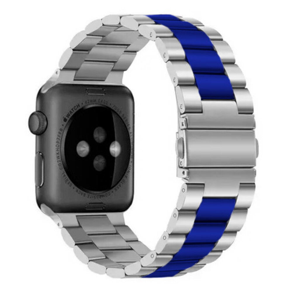 Strap-it® Strap-it Apple Watch Stahlarmband (Silber/Blau) Strap-it® Strap-it Apple Watch Stahlarmband (Silber/Blau)