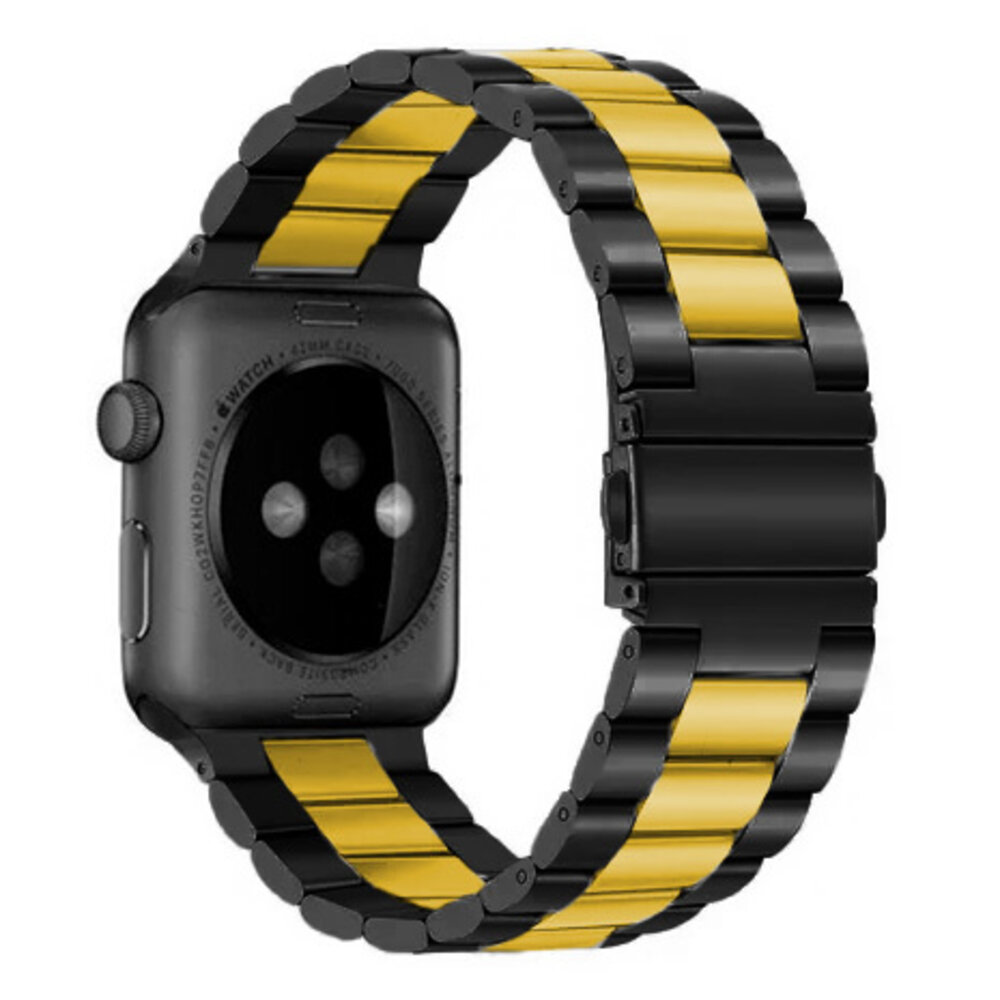Strap-it® Strap-it Apple Watch Gliederarmband (Schwarz/Gold)