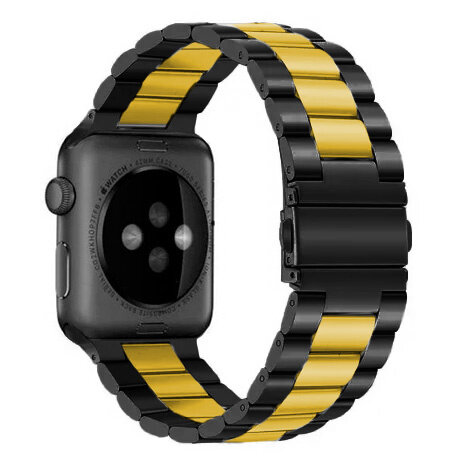 Strap-it® Strap-it Apple Watch Gliederarmband (Schwarz/Gold)