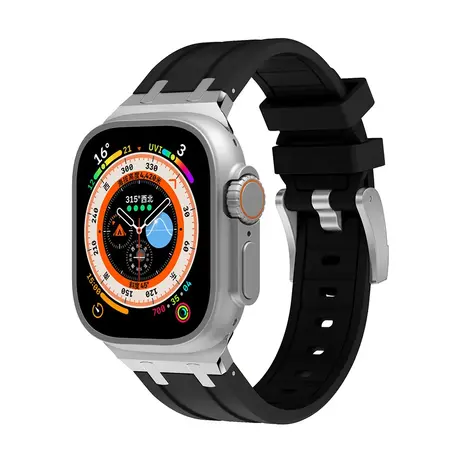 Strap-it® Strap-it Apple Watch Luxus Liquid Silikonarmband (Schwarz mit Silber)