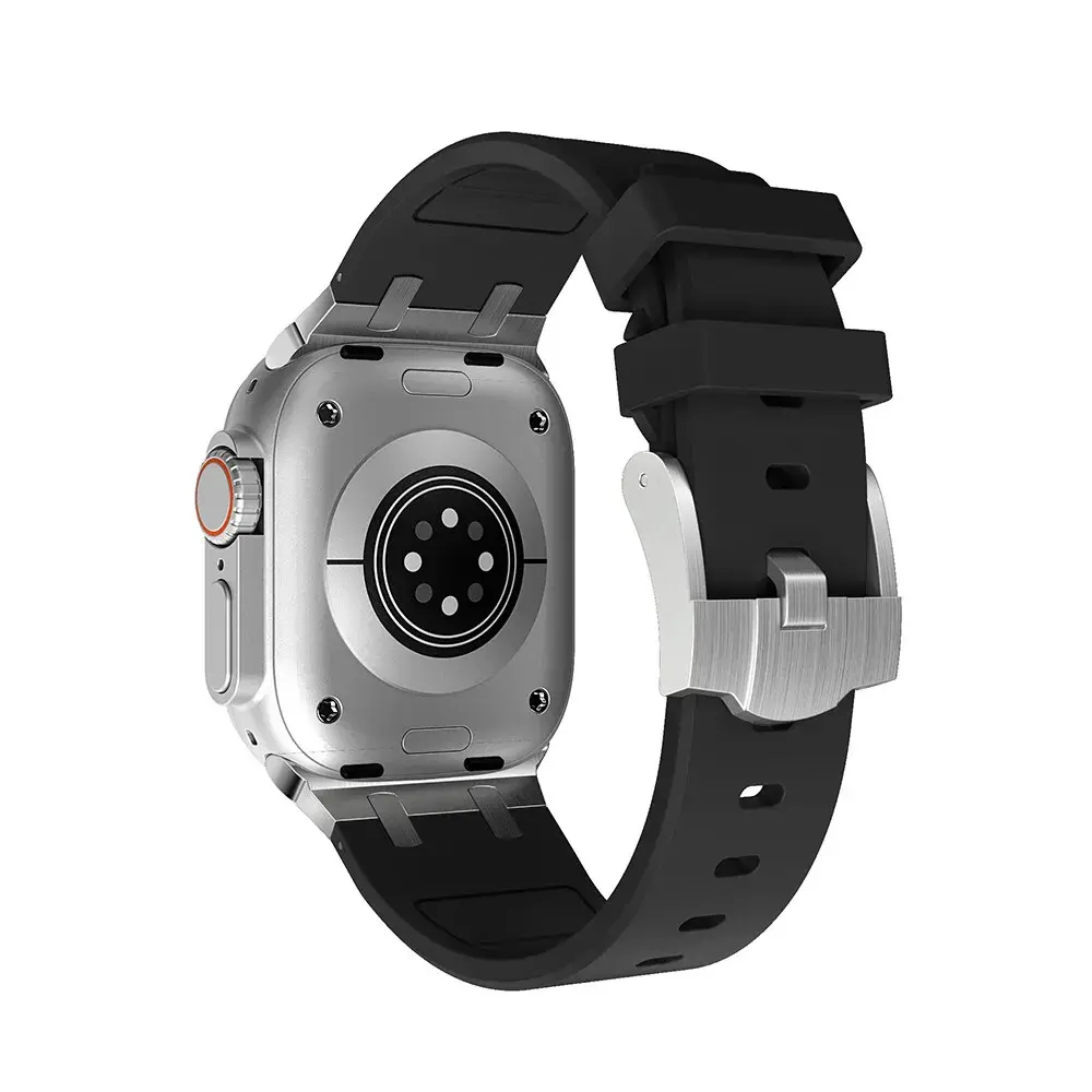 Strap-it® Strap-it Apple Watch Luxus Liquid Silikonarmband (Schwarz mit Silber)