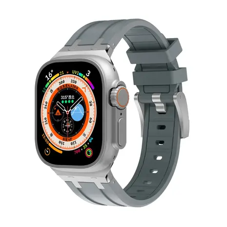 Strap-it® Strap-it Apple Watch Luxus Liquid Silikonarmband (Dunkelgrau mit Silber)