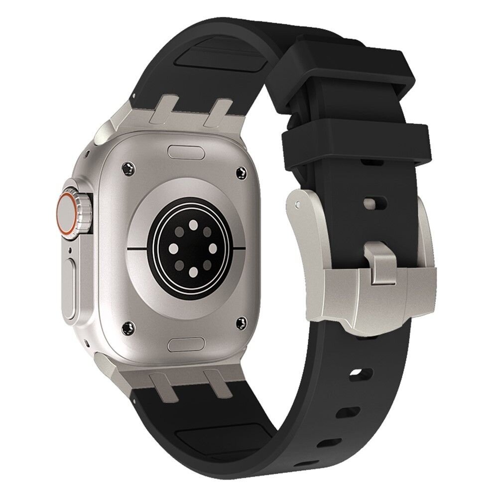Strap-it® Strap-it Apple Watch Luxus Liquid Silikonarmband (Schwarz mit Titan)