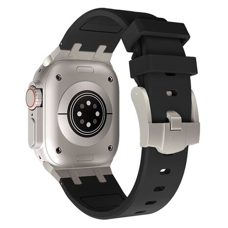 Strap-it® Strap-it Apple Watch Luxus Liquid Silikonarmband (Schwarz mit Titan)