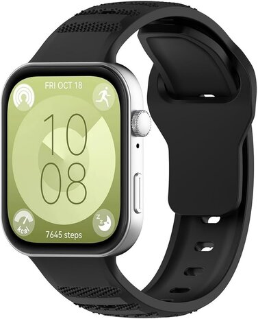 Strap-it® Strap-it Huawei Watch Fit 3 Robustes Silikonarmband (Schwarz)