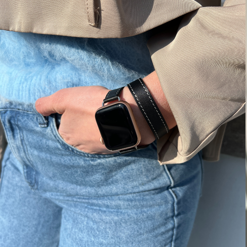 Strap-it® Strap-it Apple Watch Double Tour Lederarmband (Schwarz) Strap-it® Strap-it Apple Watch Double Tour Lederarmband (Schwarz)