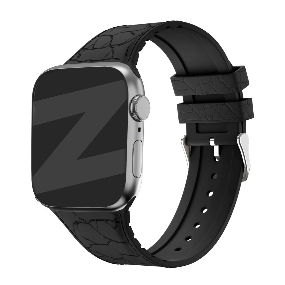 Bandz Bandz Apple Watch Silikonarmband mit Ledermuster (Schwarz)