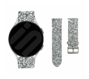Strap-it® Samsung Galaxy Watch 7 - 44mm Leder-Glitzerarmband (Silber) Strap-it® Samsung Galaxy Watch 7 - 44mm Leder-Glitzerarmband (Silber)