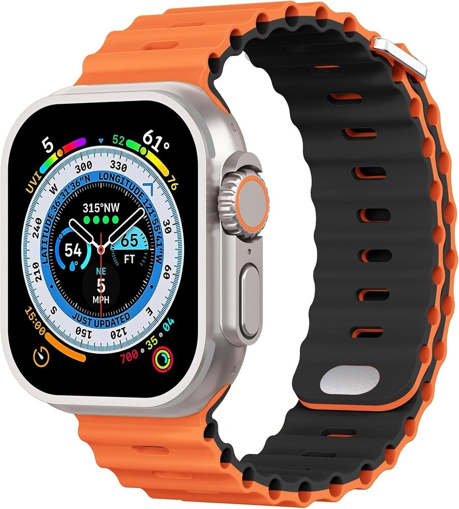 Strap-it® Strap-it Apple Watch Ocean-Armband mit Schnappverschluss (Orange/Schwarz)