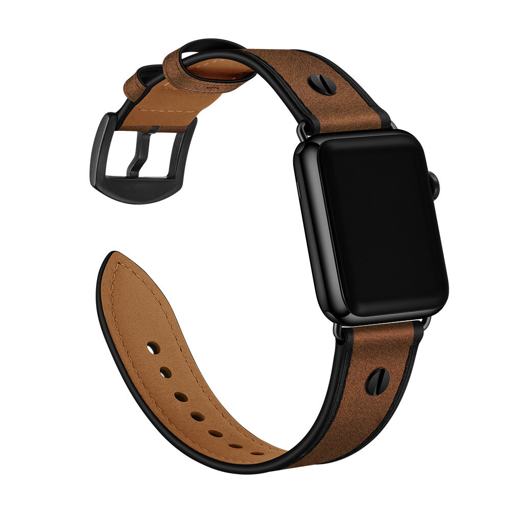 Strap-it® Strap-it Apple Watch Lederarmband mit Schraubverschluss (Dunkelbraun)