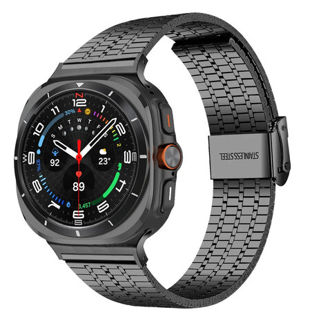 Strap-it® Strap-it Samsung Galaxy Watch Ultra luxus Stahlarmband (Schwarz)