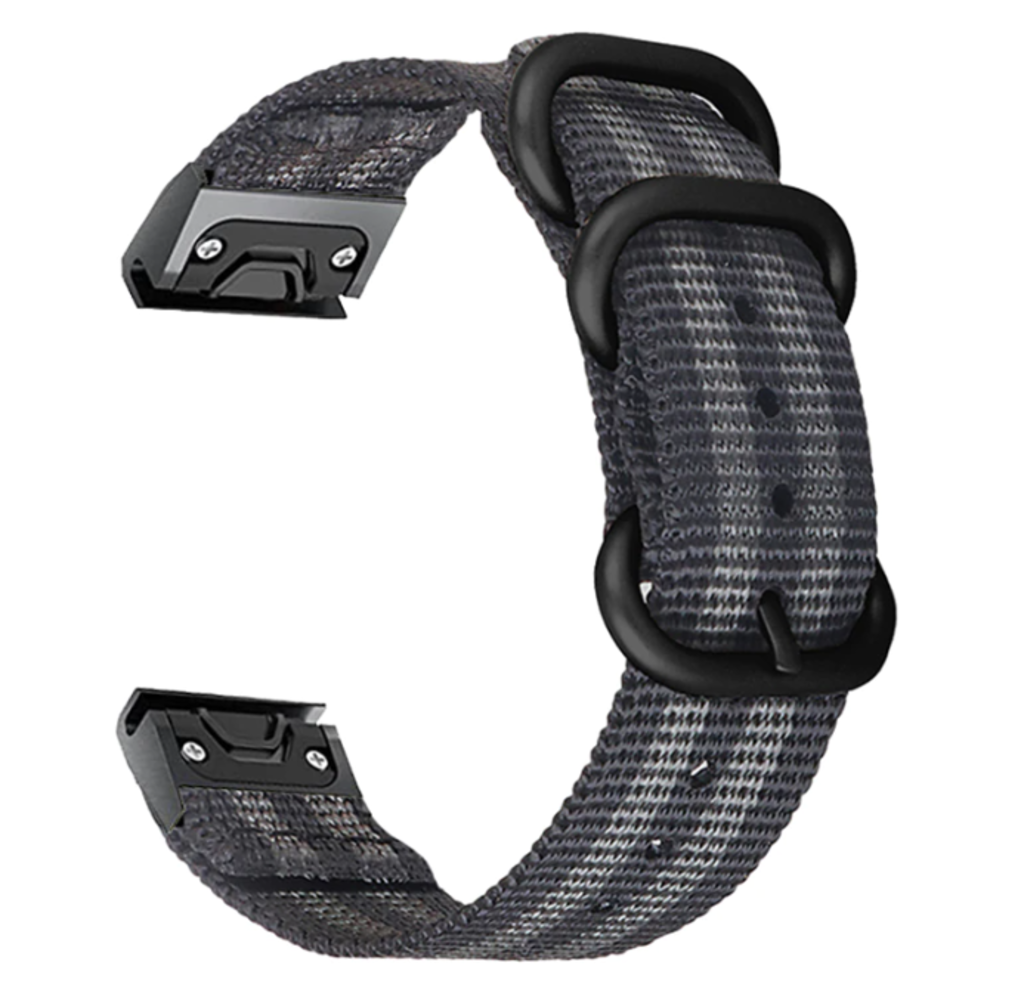Strap-it® Strap-it Garmin Quatix 5 / 6 / 7 Nylon-Schnallenarmband (Schwarz/Grau)