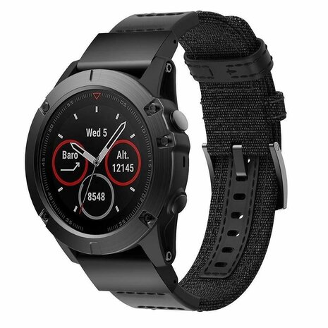 Strap-it® Strap-it Garmin Fenix 8 - 47mm Nylon-Hybridarmband (Schwarz)