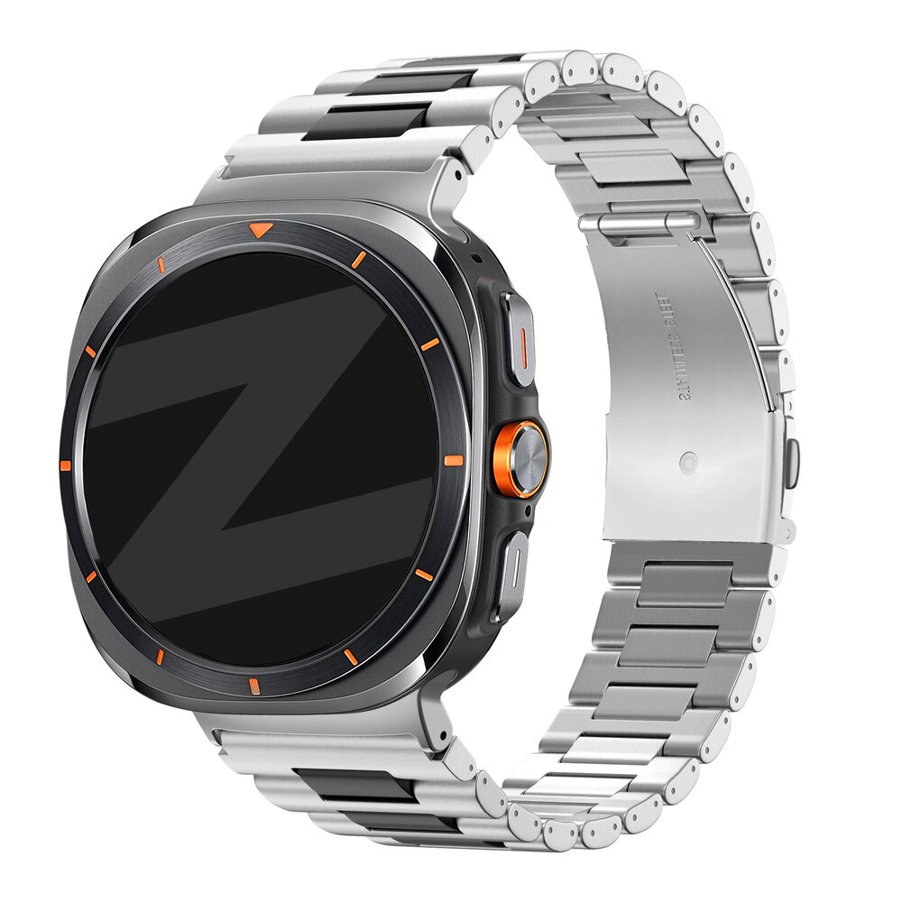 Bandz Bandz Samsung Galaxy Watch Ultra Stahlgliederband 'Deluxe' (Silber/Schwarz) Bandz Bandz Samsung Galaxy Watch Ultra Stahlgliederband 'Deluxe' (Silber/Schwarz)