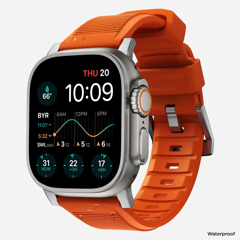 Nomad Nomad Rugged Apple Watch Silikon Armband (Silber/Ultra Orange) Nomad Nomad Rugged Apple Watch Silikon Armband (Silber/Ultra Orange)