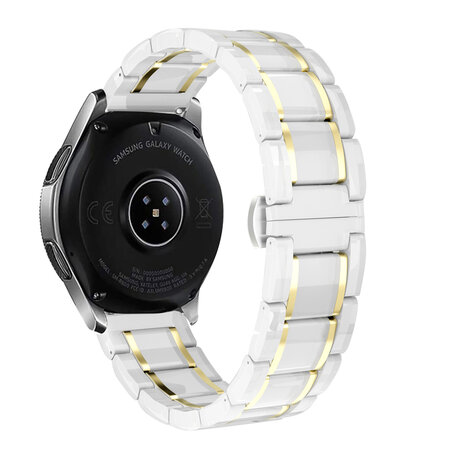 Strap-it® Strap-it Samsung Galaxy Watch 4 - 40mm Keramik-Gliederarmband (Weiß/Gold)
