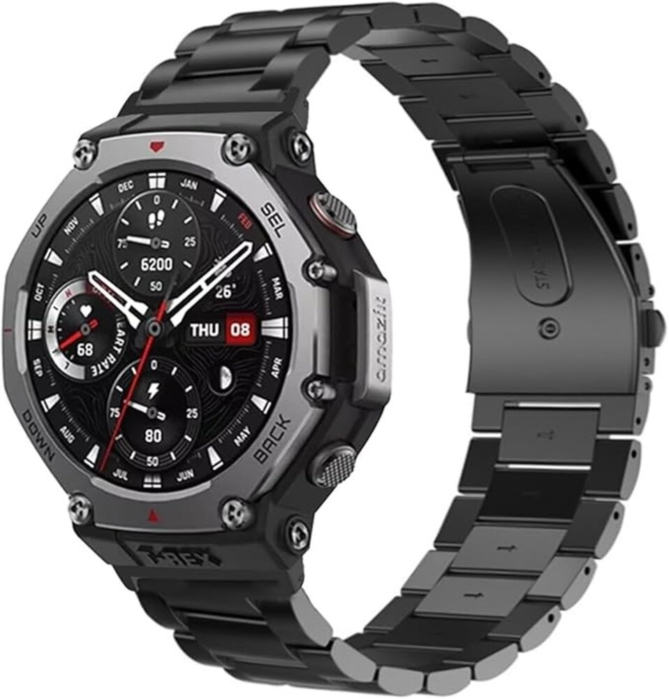 Strap-it® Strap-it Amazfit T-Rex 3 Stahlarmband (Schwarz)