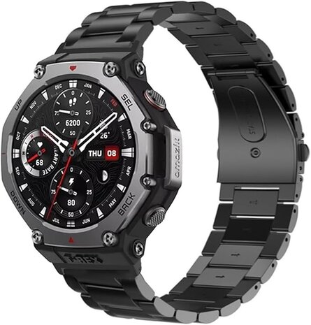 Strap-it® Strap-it Amazfit T-Rex 3 Stahlarmband (Schwarz)