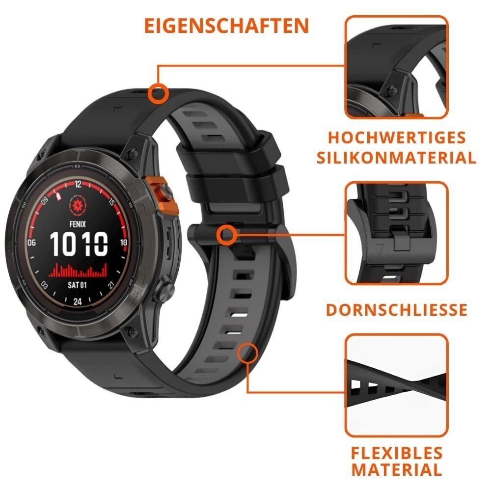 Strap-it® Strap-it Garmin Quatix 5 / 6 / 7 Sport Schnallenarmband (Schwarz/Grau)
