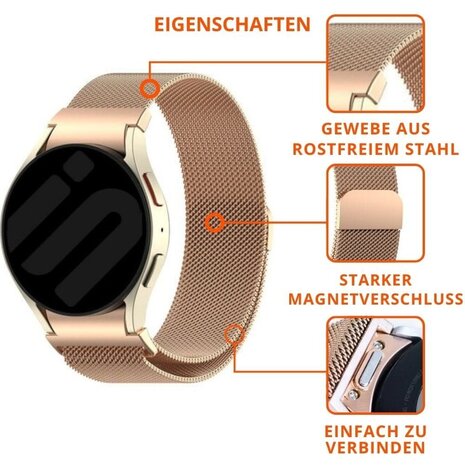 Strap-it® Strap-it Samsung Galaxy Watch 4 Classic 42mm 'One push' Milanese Armband (Rosegold) Strap-it® Strap-it Samsung Galaxy Watch 4 Classic 42mm 'One push' Milanese Armband (Rosegold)
