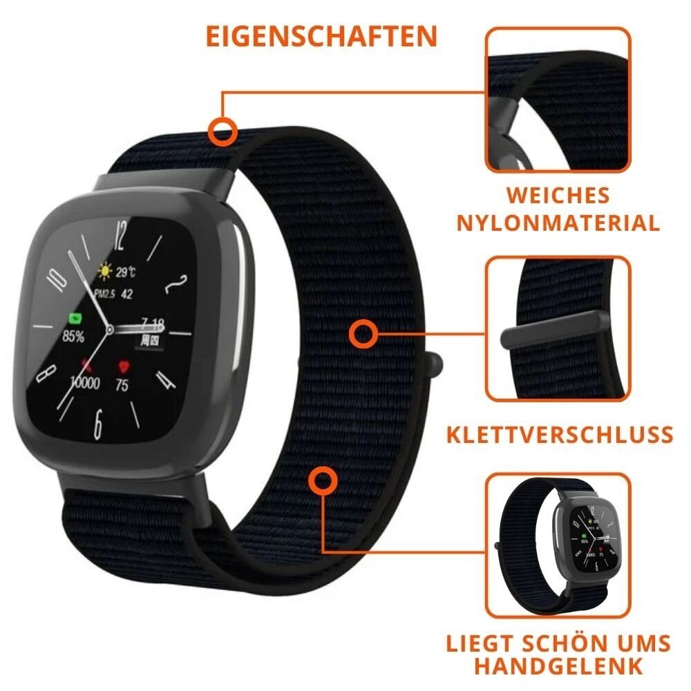 Strap-it® Strap-it Fitbit Versa 4 Nylon Armband (Schwarz)