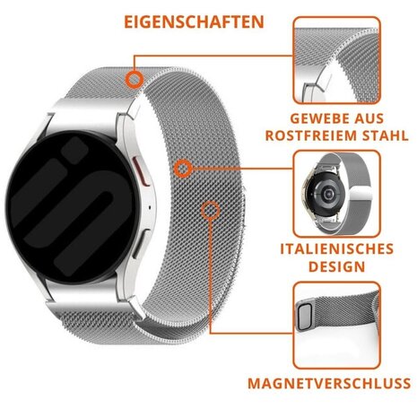 Strap-it® Strap-it Samsung Galaxy Watch 5 44mm 'One push' Milanese Armband (Silber)