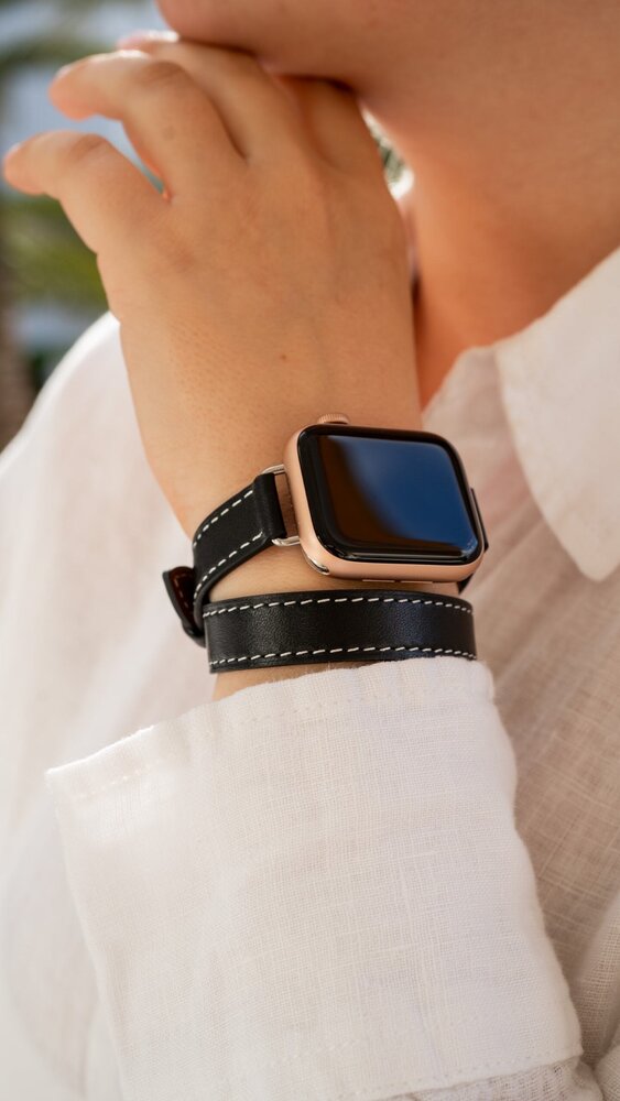 Strap-it® Strap-it Apple Watch Double Tour Lederarmband (Schwarz)