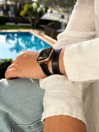 Strap-it® Strap-it Apple Watch Double Tour Lederarmband (Schwarz) Strap-it® Strap-it Apple Watch Double Tour Lederarmband (Schwarz)