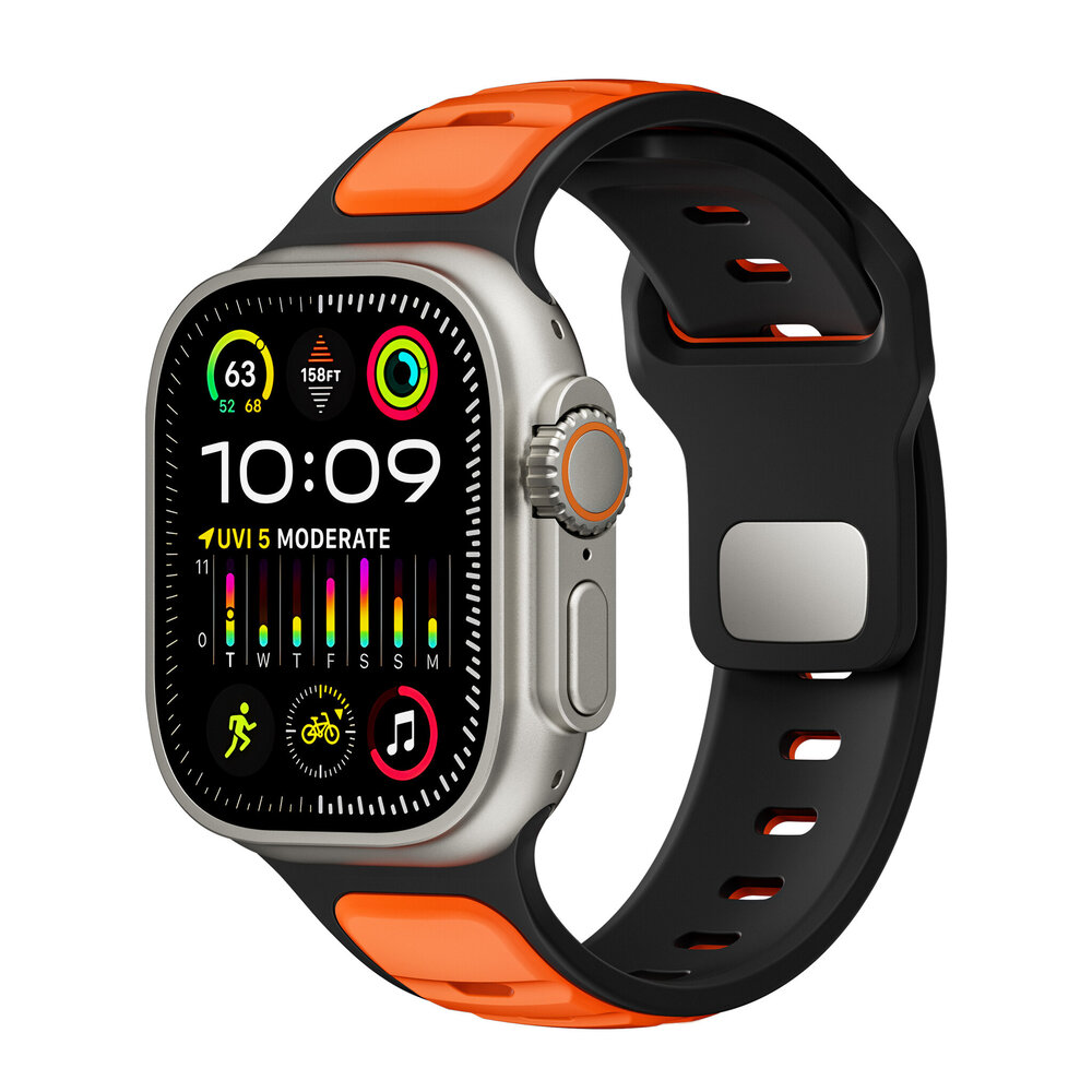 Strap-it® Strap-it Apple Watch Premium Outdoor Silikonarmband (Orange/Schwarz)