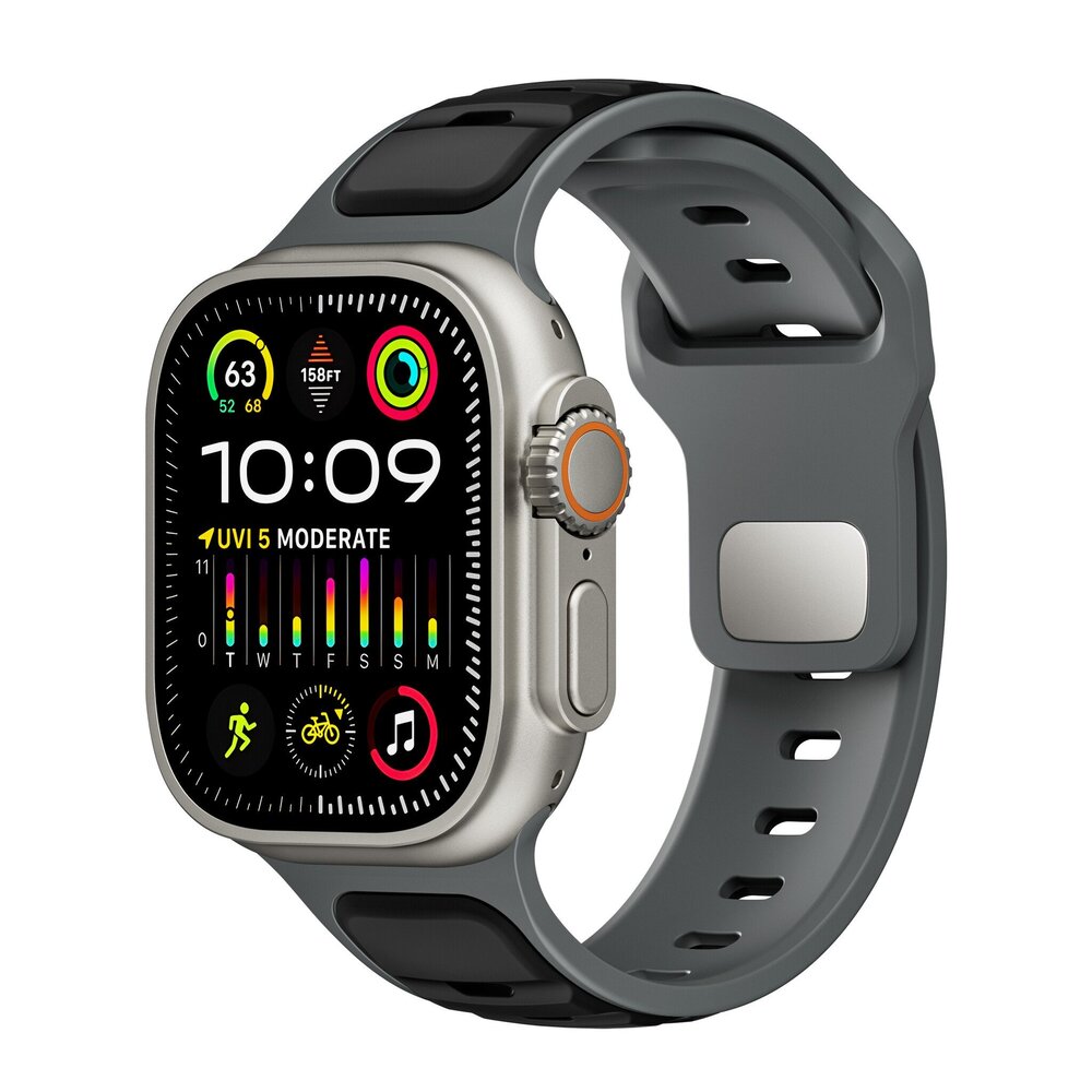 Strap-it® Strap-it Apple Watch Premium Outdoor Silikonarmband (Schwarz/Grau)