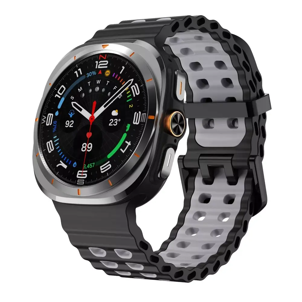 Strap-it® Strap-it Samsung Galaxy Watch Ultra Wave Silikonarmband (Schwarz/Grau) Strap-it® Strap-it Samsung Galaxy Watch Ultra Wave Silikonarmband (Schwarz/Grau)