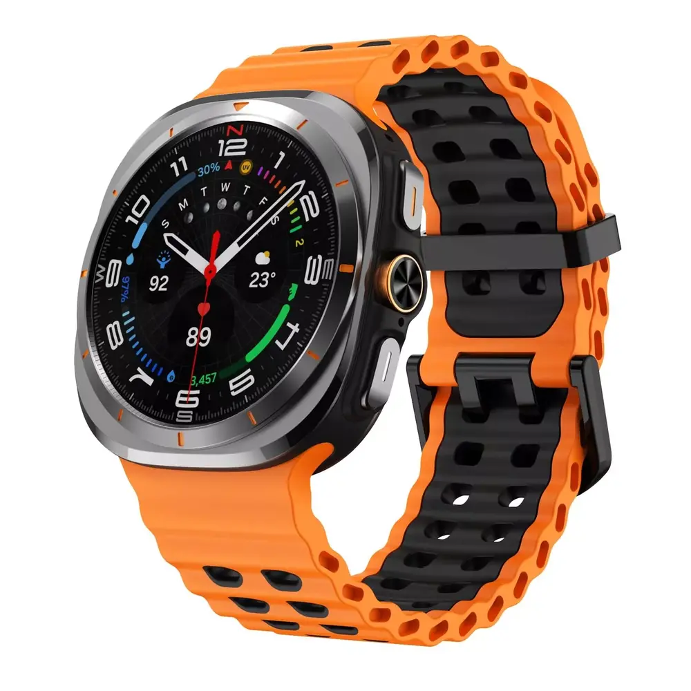 Strap-it® Strap-it Samsung Galaxy Watch Ultra Wave Silikonarmband (Orange/Schwarz)
