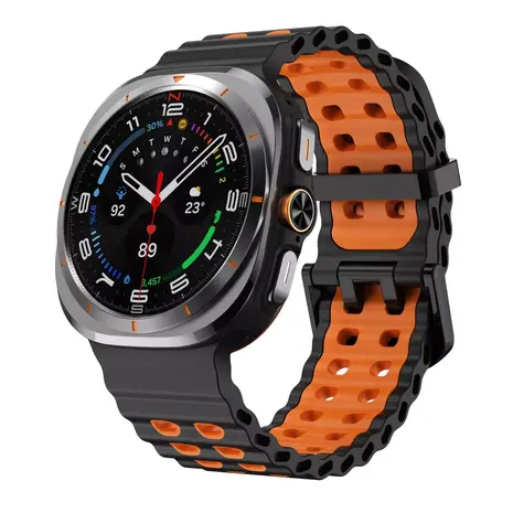 Strap-it® Strap-it Samsung Galaxy Watch Ultra Wave Silikonarmband (Schwarz/Orange)