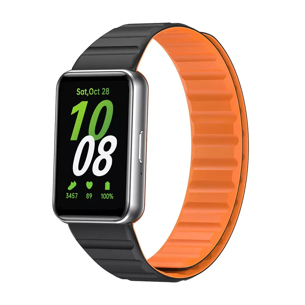Strap-it® Strap-it Samsung Galaxy Fit 3 magnetisches Silikonarmband (Schwarz/Orange) Strap-it® Strap-it Samsung Galaxy Fit 3 magnetisches Silikonarmband (Schwarz/Orange)
