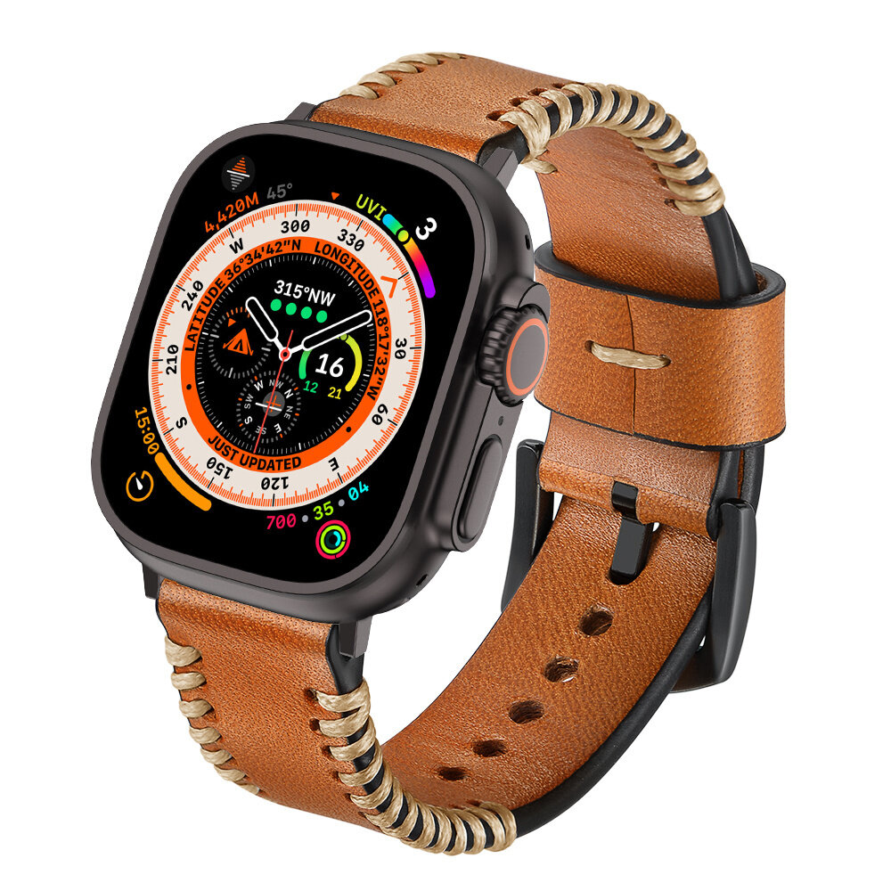 Strap-it® Strap-it Apple Watch Stitched Lederarmband (Braun)