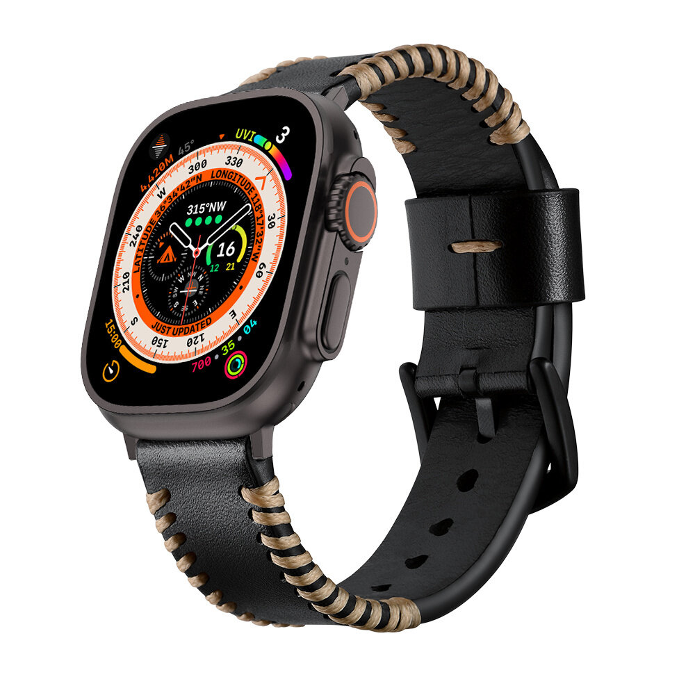Strap-it® Strap-it Apple Watch Stitched Lederarmband (Schwarz)