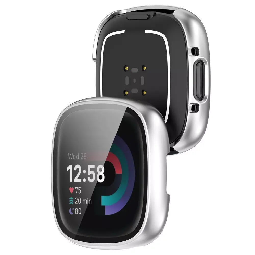 Strap-it® Strap-it Fitbit Versa 4 / Sense 2 Hartschale mit Glas (Silber)