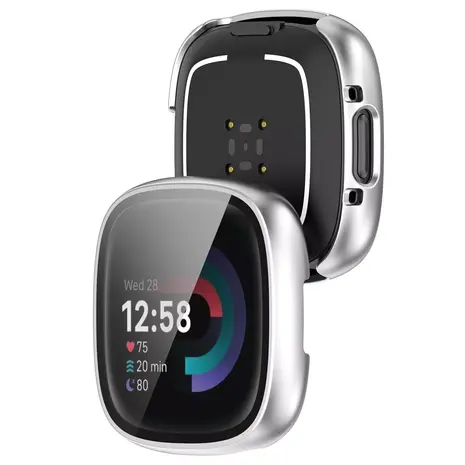 Strap-it® Strap-it Fitbit Versa 4 / Sense 2 Hartschale mit Glas (Silber)